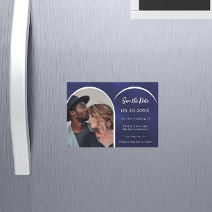 Blauw wit foto boog bruiloft Save the Date kaart