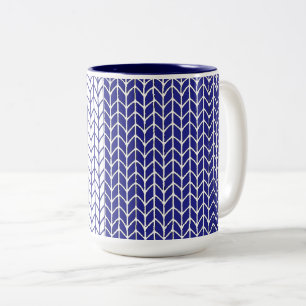 BLAUW & WIT GEBREID Marineblauw Tweekleur Mok