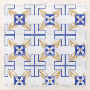 Blauw Wit Geel Azulejo Portugees Tegels Patroon Glazen Onderzetter