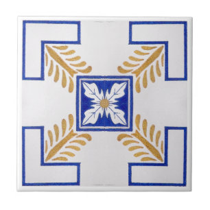 Blauw Wit Geel Azulejo Portugees Tegels Patroon Tegeltje