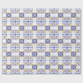 Blauw Wit Geel Azulejo Portugese Tegels Patroon Cadeaupapier (Vlak)