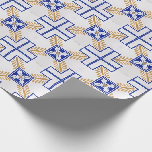 Blauw Wit Geel Azulejo Portugese Tegels Patroon Cadeaupapier (Hoek)