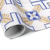Blauw Wit Geel Azulejo Portugese Tegels Patroon Cadeaupapier (Rol Hoek)