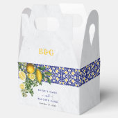 Blauw Wit Geel Mediterraans Tegel Citroen Bruiloft Bedankdoosjes (Geopend)