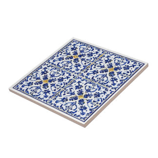 Blauw wit geel patroon Mediterrane stijl Tegeltje