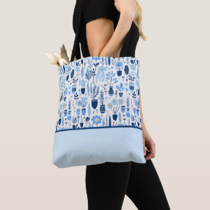 Blauw, wit, geel Plant, kleurblok Draagtas