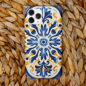 Blauw Wit Geel Tegel Patroon Case-Mate iPhone Case