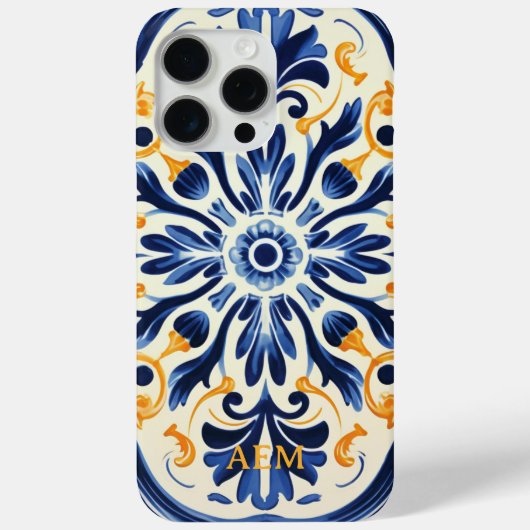 Blauw Wit Geel Tegel Patroon Case-Mate iPhone Case (Achterkant)