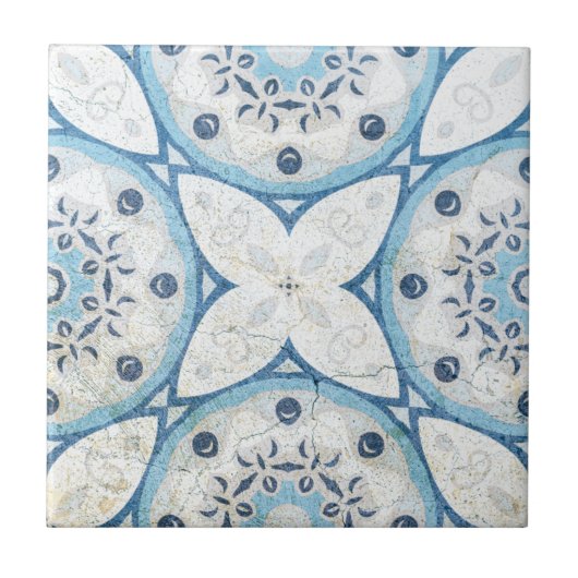 Blauw wit, gekraakt, eenzijdig uitziend mozaïek tegeltje (Voorkant)