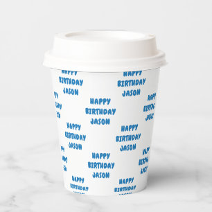 Blauw & Wit Gelukkige Verjaardag Kind Naam Papieren Bekers