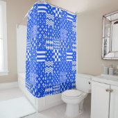 Blauw Wit Gemengde Patchwork Ontwerp Douchegordijn (In situ)