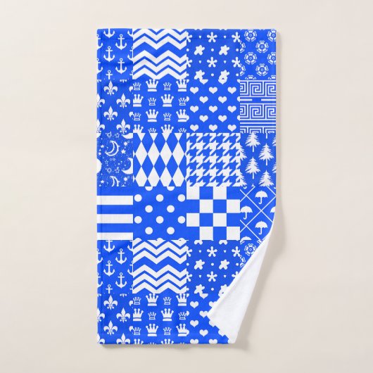 Blauw Wit Gemengde Patchwork Ontwerp Handdoek (Handdoek)