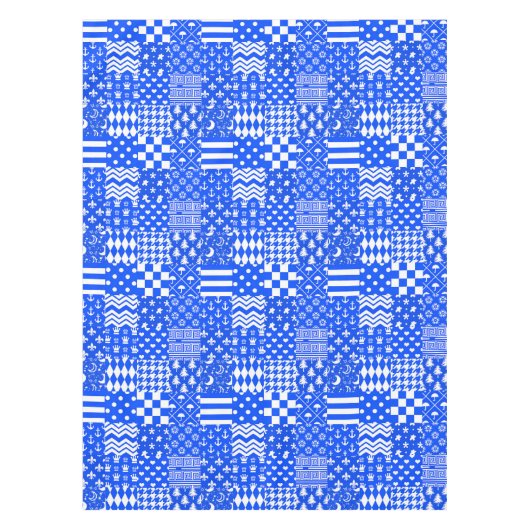 Blauw Wit Gemengde Patchwork Ontwerp Tafelkleed (Voorkant)