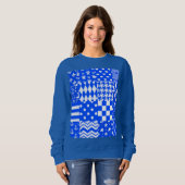 Blauw Wit Gemengde Patchwork Ontwerp Trui (Voorkant volledig)