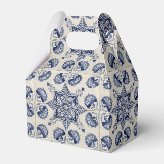 blauw wit geometrisch ventilatorpatroon bedankdoosjes (Voorkant Zijde)