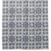  blauw wit geometrisch ventilatorpatroon douchegordijn (Voorkant)