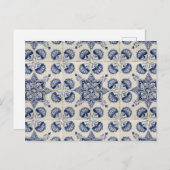 blauw wit geometrisch ventilatorpatroon feestdagenkaart (Voorkant / Achterkant)