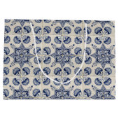 blauw wit geometrisch ventilatorpatroon groot cadeauzakje (Achterkant)