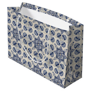 blauw wit geometrisch ventilatorpatroon groot cadeauzakje