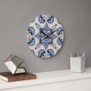  blauw wit geometrisch ventilatorpatroon grote klok