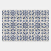 blauw wit geometrisch ventilatorpatroon inpakpapier vel (Voorkant)