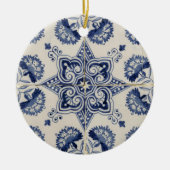  blauw wit geometrisch ventilatorpatroon keramisch ornament (Voorkant)