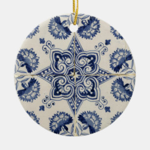  blauw wit geometrisch ventilatorpatroon keramisch ornament