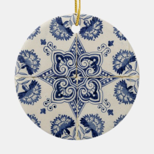 blauw wit geometrisch ventilatorpatroon keramisch ornament (Voorkant)