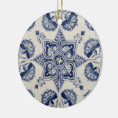 blauw wit geometrisch ventilatorpatroon keramisch ornament (Links)