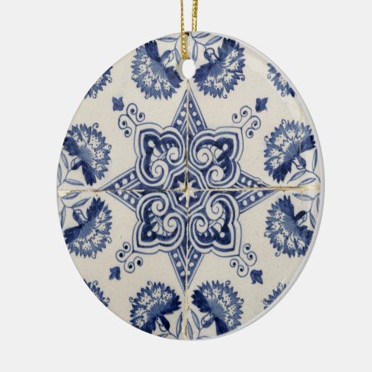  blauw wit geometrisch ventilatorpatroon keramisch ornament (Links)