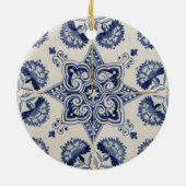 blauw wit geometrisch ventilatorpatroon keramisch ornament (Achterkant)