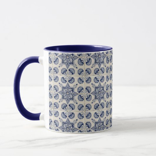 blauw wit geometrisch ventilatorpatroon mok (Links)