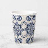 blauw wit geometrisch ventilatorpatroon papieren bekers (Rechts)