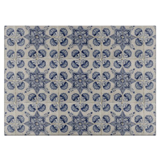 blauw wit geometrisch ventilatorpatroon snijplank (Voorkant)