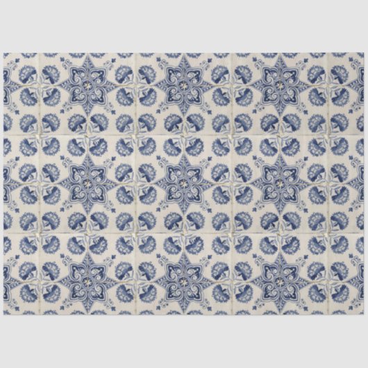  blauw wit geometrisch ventilatorpatroon tissuepapier (Voorkant)