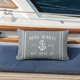 Blauw & Wit Gepersonaliseerde Boat Naam Anker Buitenkussen