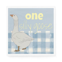 Blauw & Wit Geplaagd servet Een Gekke gans