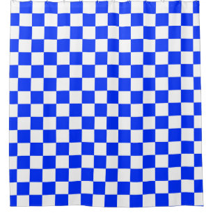 Blauw-wit-geruit controlepatroon douchegordijn