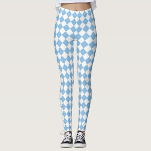 Blauw Wit Geruit Diamant Patroon Leggings
