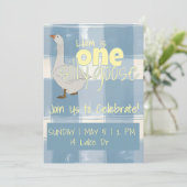 Blauw & Wit Geruit Eén Dwaas Kippenjong Kaart (Staand voorkant)