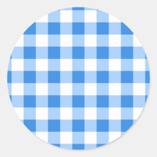 Blauw & Wit Geruit Geruit Patroon Feest Ronde Sticker