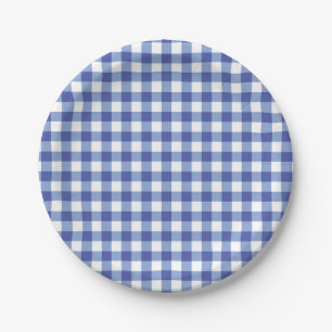 Blauw & Wit Geruit Gingham Vierkantjes OZ Feestje Papieren Bordje