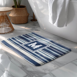 Blauw-wit gestreept monogram badmat