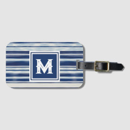 Blauw-wit gestreept monogram bagagelabel