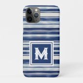 Blauw-wit gestreept monogram Case-Mate iPhone case (Achterkant)