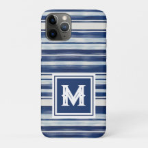 Blauw-wit gestreept monogram