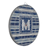 Blauw-wit gestreept monogram dartbord (Voorkant Links)