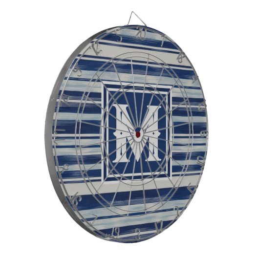 Blauw-wit gestreept monogram dartbord (Voorkant Links)
