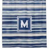 Blauw-wit gestreept monogram douchegordijn (Voorkant)