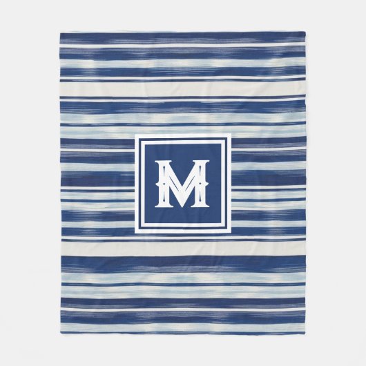 Blauw-wit gestreept monogram fleece deken (Voorkant)